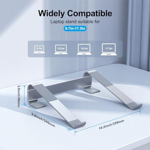 MOKURU Laptop Stand for Desk, Aluminum Laptop Riser, Ergonomic Computer Stand Compatible with for MacBook Pro/Air, Dell, HP, Lenovo, 10-17.3'' (Silver) 5