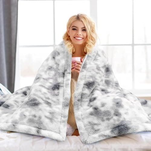 GOQOTOMO Electric Heated and Weighted 2 in1 Blanket — Flannel Material with Premium Glass Beads, with 12 Heat Levels, 8 Timer (Grey Tie dye, 15lb 48''x72'')-H72 6