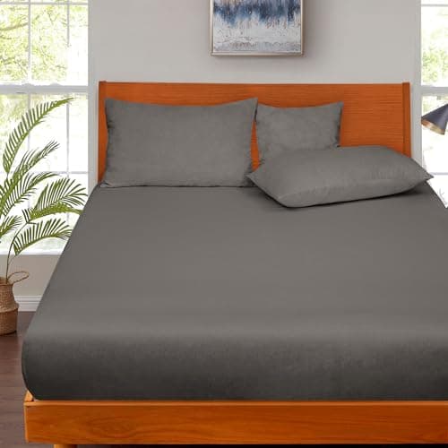 ROYALE LINENS 300 Thread Count 100% Long Staple Combed Cotton Fitted Sheet Queen - Super Soft Deep Pocket Bottom Sheet - Fitted Sheets Only - Elastic Sheets (Queen, Grey) 5
