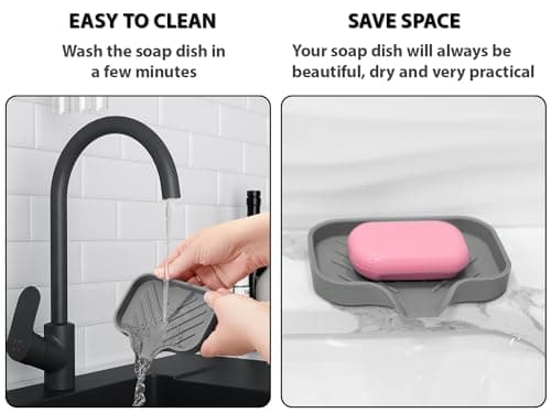 Silicone Soap Bar Holder: Premium Gray Self-Draining Soap Dish - Elegant Shower & Bathroom Solution 6