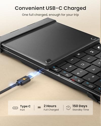 ProtoArc Foldable Bluetooth Keyboard, XK01 Full-Size Portable Wireless Keyboard for Travel, 105 Keys, 0.65" Keycaps, Multi-Device Sync for iPad Tablet Smartphone Laptop PC Windows iOS Android, Black 6