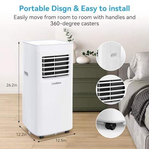 Coolblus Portable Air Conditioners, 8400 BTU air conditioner Cools Up to 350 Sq.Ft, 3 in 1 Portable AC with Remote Control,24H Timer,Smart Sleep Mode,Window Installation Kit & Filter Cleaning Brush, S 7