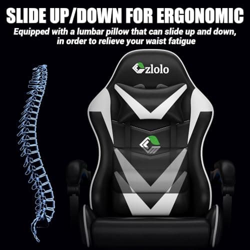 Czlolo Gaming Chair with Footrest Racing Style Lumbar Support Massager Video Game Chair with Metal Legs, High Back Reclining Gamer Chair with Headrest, 360° Swivel Office Computer Desk Chair (White) 6