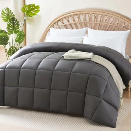 100% Viscose Made from Bamboo Comforter for Hot Sleepers- Soft Breathable Silky Duvet Insert Full Size-with Corner Tabs- All Season Comforter (86"x82", Grey)