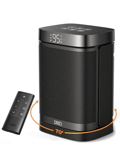 DREO Space Heater, 1500W Portable Electric Heaters for Indoor Use, PTC Ceramic Heater for Office with Remote, Thermostat, 70°Oscillation, 12H Timer, 5 Modes, Quiet Safe Room Heater for Bedroom