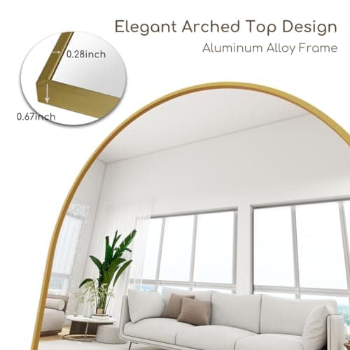 FVANF Arched Full Length Floor Mirror Standing Hanging or Leaning Against Wall, for Bedroom, Wall-Mounted Mirror with Aluminum Alloy Frame, 64"x21" (Gold) 8