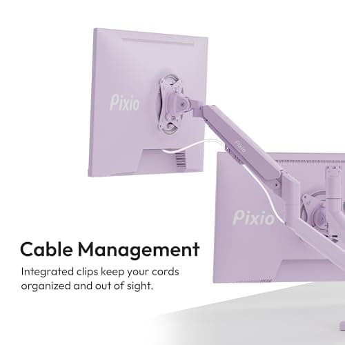 Pixio PS1D Wave Purple Dual Monitor Arm Stand Desk Mount - Fits up to 32 inches Monitors and up to 19.8lbs. VESA Compatibility and Integrated Cable Management 5