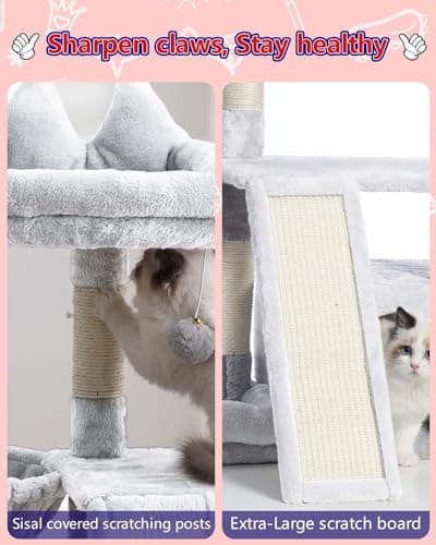Gitelsnour Cat Tree, Cat Tower with condo, Basket, Large Bed, Platform, Scratch Board, Cat Scratching Posts for Indoor Cats, Light Gray GCT002SW 6