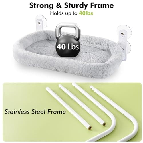 AMOSIJOY Cordless Cat Window Perch, Cat Hammock for Wall with 4 Strong Suction Cups, Solid Metal Frame and Two Replaceable Covers, Foldable Cat Beds for Indoor Cats (Large-Cushion Bed-Gray) 6