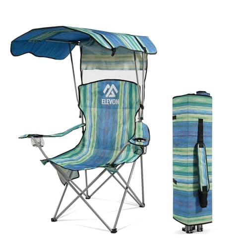 Elevon Camping Chair, Oversized Folding Chair with Canopy, Portable Outdoor Chair with Arms, Cup Holder and Carry Bag for Camping, Fishing, Beach, and Sports, Multi-Color