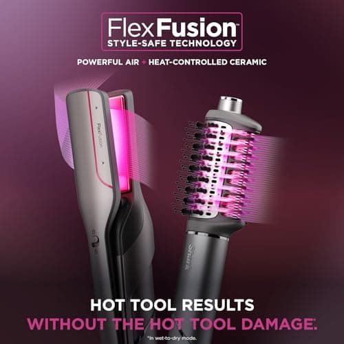 Shark Flex Fusion Hair Straightener & Powerful Hair Dryer with Fusion Hair Brush, Air Styler with Auto-Wrap Hair Curlers, Concentrator, & Frizz Fighter, Metallic Mist, HD651S 7