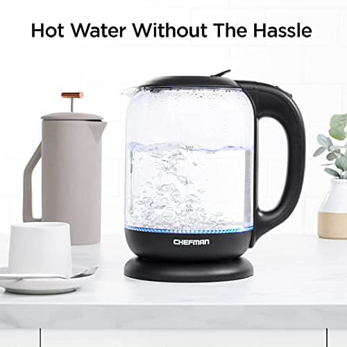 Chefman 1.7 Liter Electric Kettle With Easy Fill Lid, Cordless With Removable Lid And 360 Swivel Base, LED Indicator Lights 8