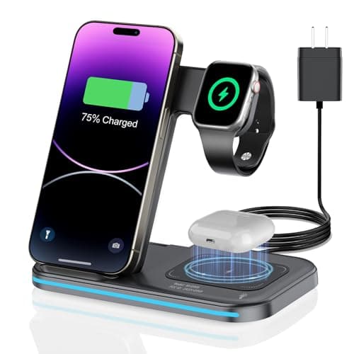 Wireless Charger 3 in 1 Charging Station lPhone Fast Foldable Charging Stand for Multiple Devices with an 18 W Quick Charger for lPhone 16/15/14/13 Pro Max Watch AriPods Pro 2