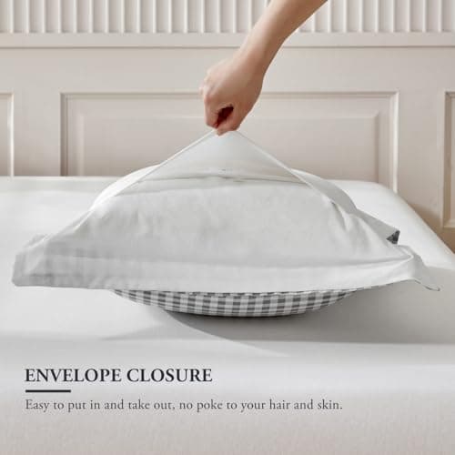 WARMDERN Buffalo Plaid Pillow Shams Set - Checkered & Gingham Pillow Covers (Queen/Standard) - Soft Microfiber - 20"x26" - White & Light Grey - Retro Farmhouse Style 7