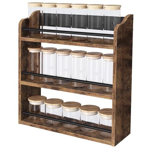 BCOZLUX Spice Rack Wall Mounted, Wood 3 Tier Spice Rack for Countertop, Vertical Spice Organizer for Spice Jars and Seasonings, Hanging Spice Shelf for Kitchen Cabinet, or Pantry, Rustic Brown 6