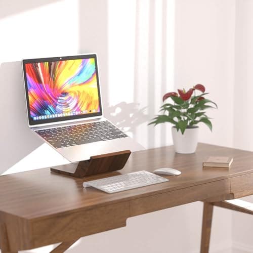 NAMAII Wooden Laptop Stand, Ergonomic Computer Stand for Desk, Portable Laptop Riser, Notebook Stand Holder Compatible with MacBook Pro/Air, Dell, HP, Lenovo and All Laptops (10-17 inch), Walnut 5