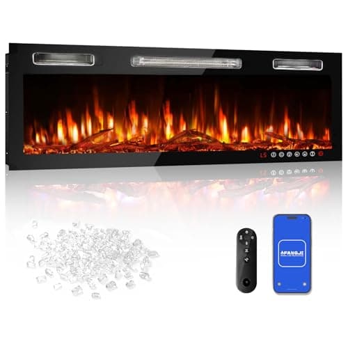 36"Electric Fireplace Smart Control, Crackling Wood Sound Fire Places Electric Fireplace Insert,144 Flame Effects Wall Fireplace Electric with Remote Control & Screen,Wall Fireplace Heater for 400 Sq