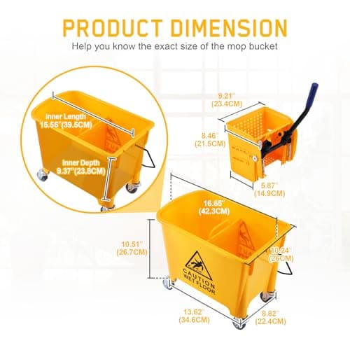 Ridgeyard 5.28 Gallon Side Press Yellow Mop Bucket with Wringer, Mop Bucket with Wringer Set for Home Use, Dirty Water Separator, 11x16.92x27.55 Inch 3