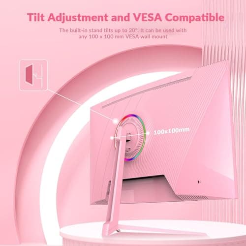 Great voell 27-Inch Curved Gaming Monitor - 100Hz, FHD (1920x1080), 1ms Response, 1500R VA Panel, AMD FreeSync, Low Blue Light & Flicker-Free, Eye Care, HDMI/DP, VESA 75x75mm - Pink 7
