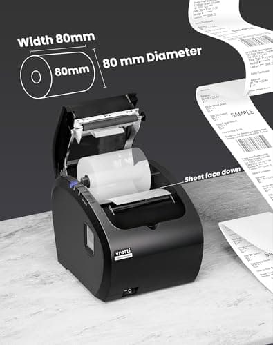vretti Thermal Receipt Printer, 3'1/8 80mm USB POS Printer, Restaurant Kitchen Printer with Auto Cutter Support Cash Drawer,USB Serial Ethernet Interface for Windows/Mac/Linux,Do Not Square 5