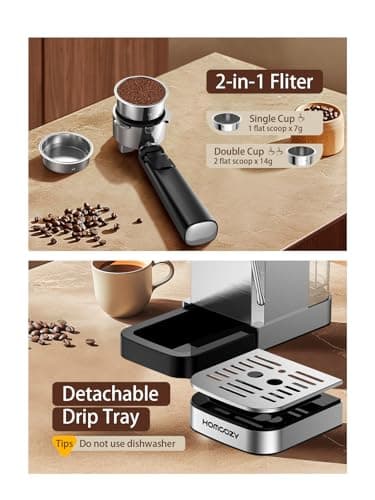 HomCozy Espresso Machine 20 Bar Coffe Maker with Rapid Cold Brew, Compact Espresso Maker for Hot and Cold Cappuccino, Latte, Stainless Steel Coffee Machines with 1200ml Removable Water Tank 7
