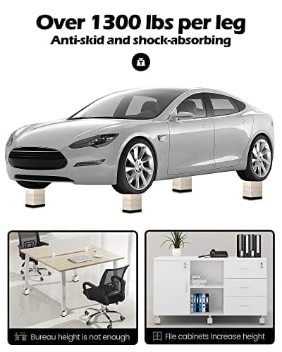 Furniture Risers, Tclouda Bed/Sofa/Desk/Table/Chair Leg/Fridge Lifts to 1.5, 3 and 4 in, Square Adjustable Risers Blocks for Extenders, Heavy Duty Supports Up to 1300 Lbs, 3 in-Apricot-Square 5