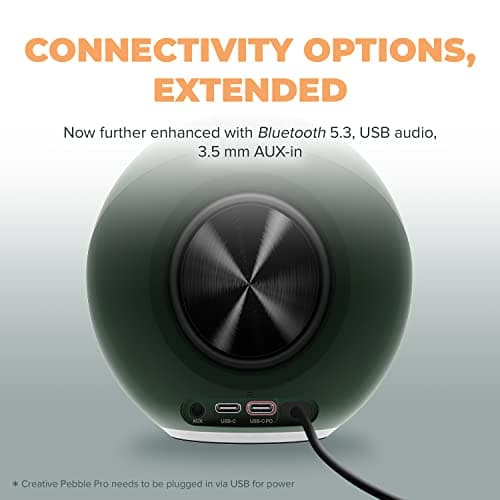 Creative Pebble Pro Minimalist 2.0 USB-C Computer Speakers with Bluetooth 5.3 and Customizable RGB Lighting, Clear Dialog and BassFlex Tech, USB Audio, Headset Port, for PC and Mac … 5