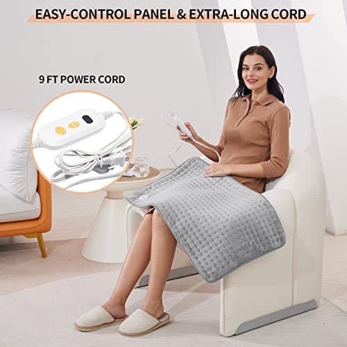 [3 Year Warranty] Portable Electric Heating Pad, Ultra Soft Flannel Heating Blanket, 6 Temperature Settings, Auto Shut-Off, Heating Therapy for Back Neck Abdomen and Shoulders, 33"x17" Grey 5