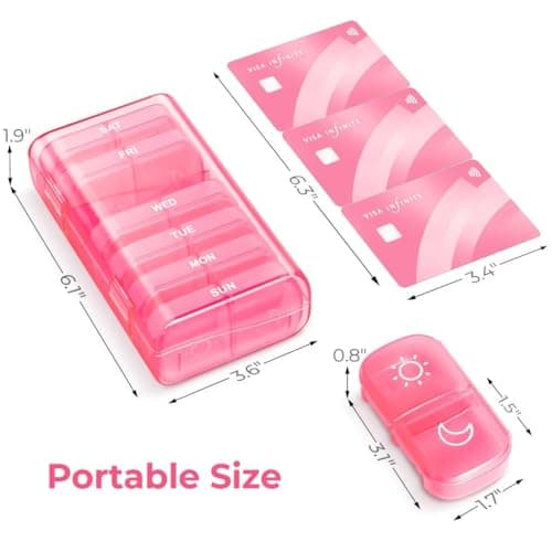 AUVON XL Weekly Pill Organizer 2 Times a Day, AM PM Pill Case with One-Side Large Opening for Easy to Use, Pill Box 7 Day Travel Medication Organizer for Medications, Vitamins, Fish Oils, Supplements 6
