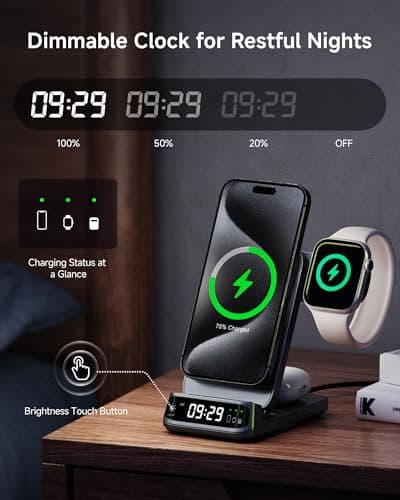 Wireless Charger Stand Compatible with MagSafe, SwanScout 708M, Foldable 3 in 1 Magnetic Wireless Charging Station for iPhone Air/17/16/15 Series, Travel Charger for Apple Watch, AirPods (No Adapter) 5