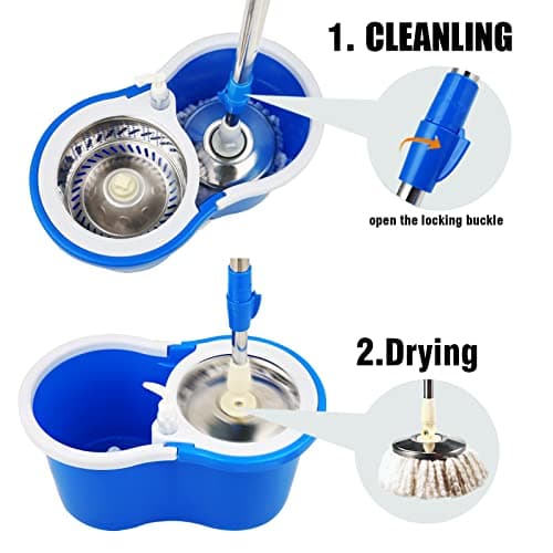 Spin Mop and Bucket with Wringer Set, 360° Mop and Bucket System with 3 Microfiber Mop Refills and 61" Extended Handle, Spinning Mop Bucket for Floor Cleaning, Blue 5