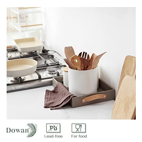 DOWAN Kitchen Utensil Holder, Large Utensil Holder for Countertop (H7.2” x W6.2”), Ceramic Cooking Utensil Holder for Kitchen Decor, Utensil Crock with Cork Mat, Handmade DIY Gifts, Cream White 8