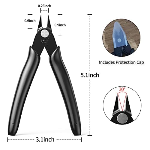 BOENFU Small Wire Cutter Jewelry Wire Cutters Zip Tie Cutters 2-Pack Flush Cut Nippers Precision Small Side Cutting Pliers for 3d Print, Plastic Models, Jewelry, Electronics, Black, 5 Inches, BF-170 6