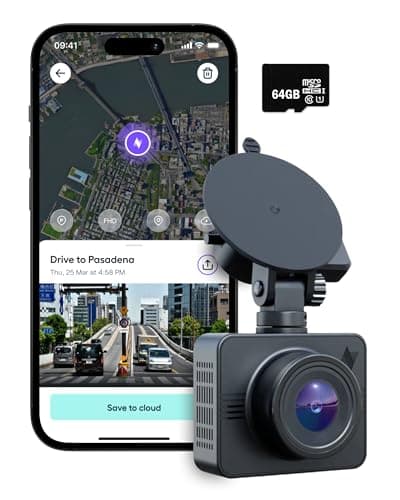 Nexar Beam GPS Dash Cam - 1 Year Nexar App Subscription Included - Unlimited Cloud Storage, Drive Recordings, Parking Mode, Night Vision, All Inside The Nexar App - WiFi HD Front Dash Cam (64 GB SD)