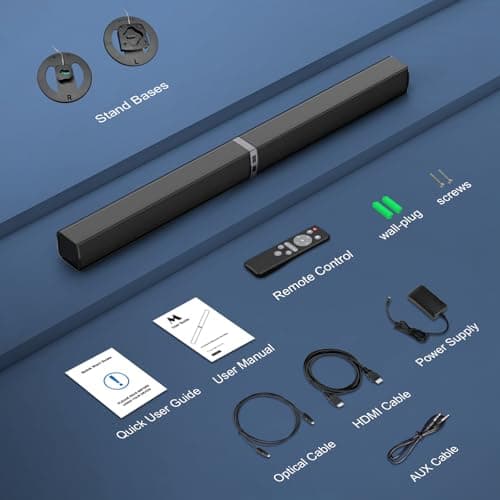 MZEIBO Sound Bar for Smart TV，80W Detachable Bluetooth Soundbar with Powerful Bass, 2-in-1 Home Theater Audio System, ARC/Optical/AUX Connectivity for TV/PC/Laptop/Game Console 9