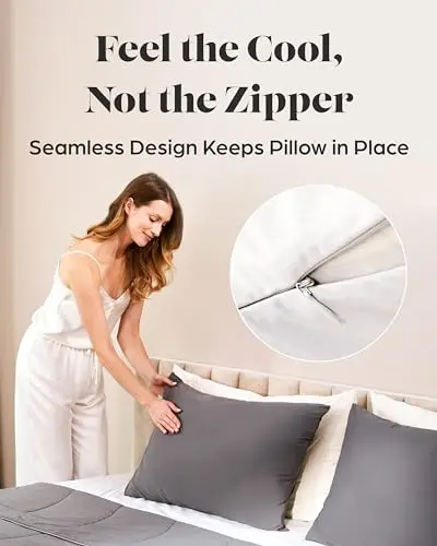 Lavish Comforts® Cooling Pillow Cases for Hot Sleepers – Cool, Ultra-Soft King Pillow Cases for Frizz, Anti Acne Pillow Case, Antimicrobial, Alternative Silk Pillow Cases– King Slate Gray Set of 2 5