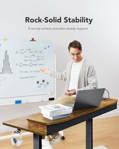 HUANUO 48″ x 24″ Electric Standing Desk with 2 Drawers, C-Clamp Mount Compatible, Height Adjustable Computer Desk, Home Office Stand Up Desk with 4 Preset Heights & 2 Hooks, Vintage Brown 6