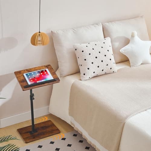 MAHANCRIS TV Tray Table, Sofa Armrest Tray Table for Couch, 360° Swivel Height Adjustable End Table, Snack Side Table with Phone and Tablet Slot, C Shaped Rustic Brown ETRB4501 6