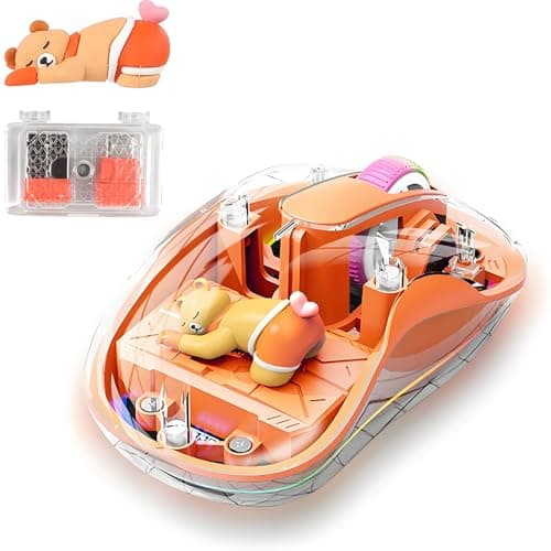elec Space Cute Wireless USB C Mouse - Bluetooth Triple Mode Rechargeable Cartoon Mouse for Laptops, iPads & MacBook Air/Pro - Silent Operation, Portable Design, Unique Magnetic Character (Orange)