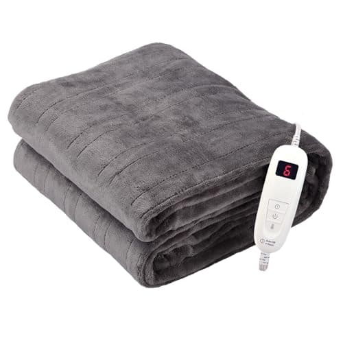 Tefici Electric Heated Blanket Throw, Super Cozy Soft 2-Layer Flannel 50" x 60" Heated Throw with 6 Heating Levels & 4 Hours Auto Off, Machine Washable, ETL&FCC Certified, Home Office Use,Grey