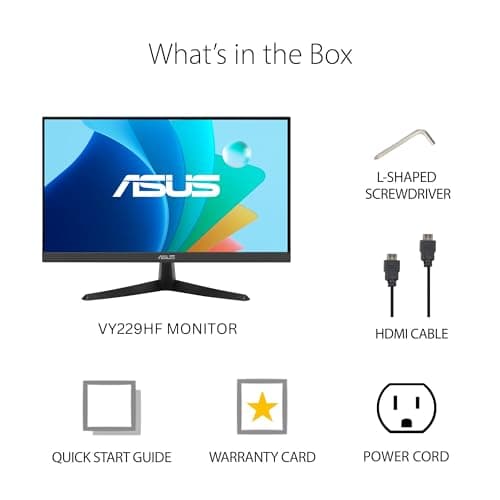 ASUS 22” (21.45" viewable) Eye Care Monitor (VY229HF) - Full HD, IPS, 100Hz, 1ms, SmoothMotion, Adaptive Sync, Eye Care Plus Technology, Blue Light Filter, Flicker Free, Tilt 3 yr Warranty 7
