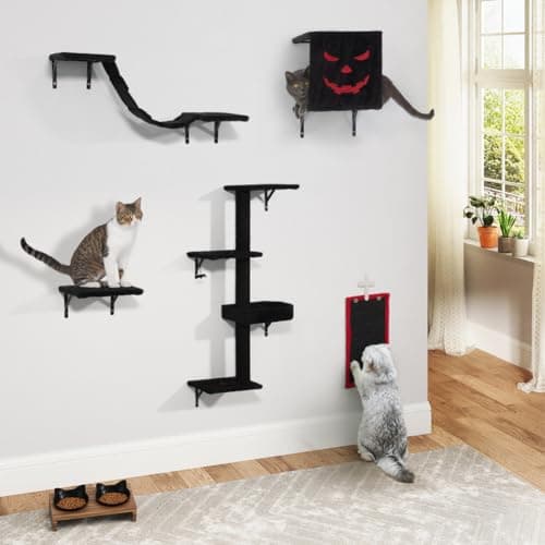COZIWOW Wall-Mounted Cat Tree | Space-Saving Feline Furniture with Multiple Levels | Durable Scratch Post for Indoor Cats, Black&Red 8