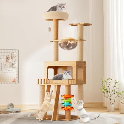 Oceskyha Cat Tree, Modern Cat Tree Tower for Indoor Cats - 54" Tall Wood Condo with Hammock, Scratching Post and Removable Pads for Small Large Cats,Pet Home(Upgraded B35+)