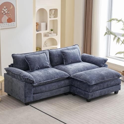 Oprisen 86" Modular Sectional Sofa, Comfy Cloud Couch Sectional Sofa with Ottoman, Chenille Sofa Sleeper Deep Seat Sofa with Throw Pillows for Living Room (Blue, 86"- L Shape)