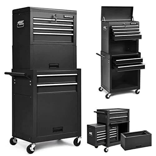 Goplus Tool Chest, 3-in-1 Rolling 6 Drawers Tool Cabinet with Detachable Top Toolbox, Middle Tool Storage, Universal Lockable Wheels, Protective Liner, Auto Lock, Metal Tool Box for Garage Workshop