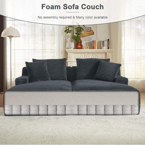 Tmsan 78.8" Oversized Boneless Double Chaise Lounge Sofa Indoor, Modern Compressed Corduroy Upholstered Sectional Cloud Couch Loveseat Sleeper Bed, Comfy Floor Chair for Living Room Apartment Office 5