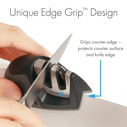 KitchenIQ 50009 Edge Grip 2-Stage Knife Sharpener, Black, Coarse & Fine Sharpeners, Compact for Easy Storage, Stable Non-Slip Base, Soft Grip Rubber Handle, Straight & Serrated Knives 11