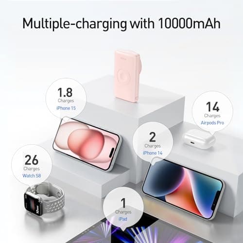 iWALK Magnetic Wireless Power Bank with iWatch Charger,10000mAh PD Fast Charging Portable Charger Compact Battery Pack Compatible with iPhone 17/16/15/14/13/12 Series,Apple Watch Ultra/8/7/6/5/4 5