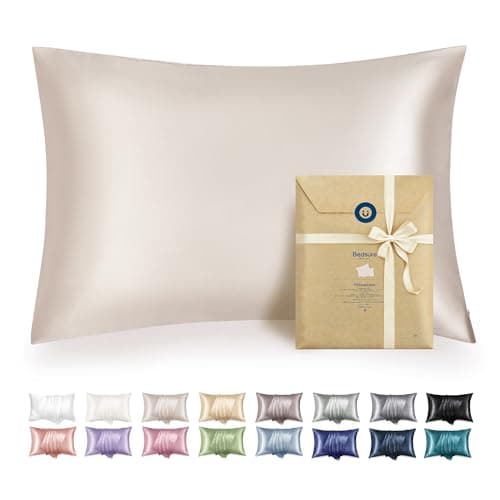 Bedsure Satin Pillowcase with Zipper, Similar to Silk Pillow Cases 2 Pack, Beige Standard Size Satin Pillow Case, Silky & Soft Pillow Covers, Valentines Day Gifts for Women Men, 20x26 Inches