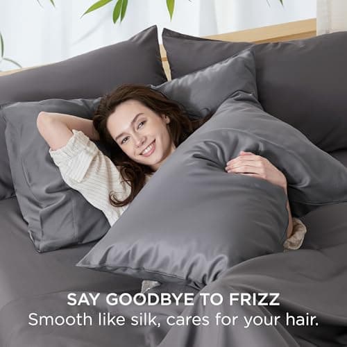 Bedsure King Size Pillow Cases Set of 2, Cooling Pillow Cases King, Rayon Derived from Bamboo Dark Grey Pillowcases, Breathable & Silky Soft Bedding Pillow Covers with Envelope Closure, 20x36 Inches 9